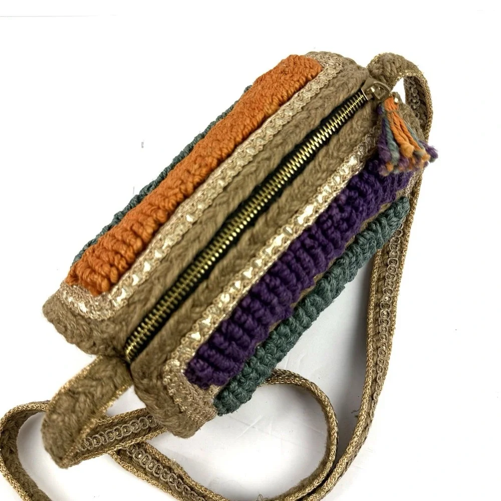 Free‎ People Be Boho Handbag Raffia Straw Barrel Colorful Festival Side Mirrors